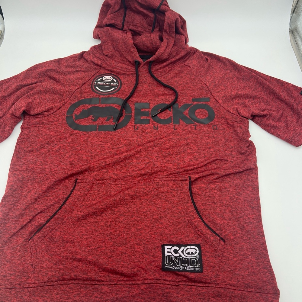 Ecko Unltd Men’s Short Sleeve Hoodie Size Small Red Black Logo Pullover